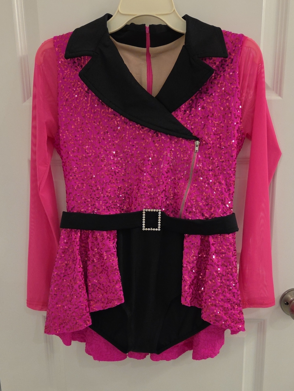Weissman Hot Pink Sequin Dance Costume with Black Accents